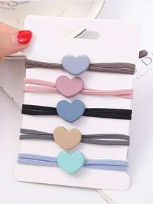5pcs Heart Decor Hair Tie