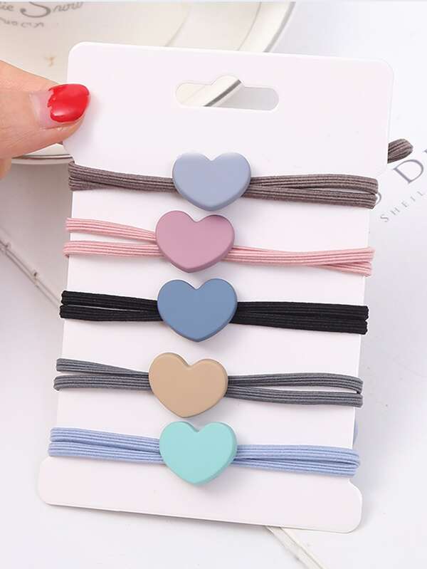 5pcs Heart Decor Hair Tie