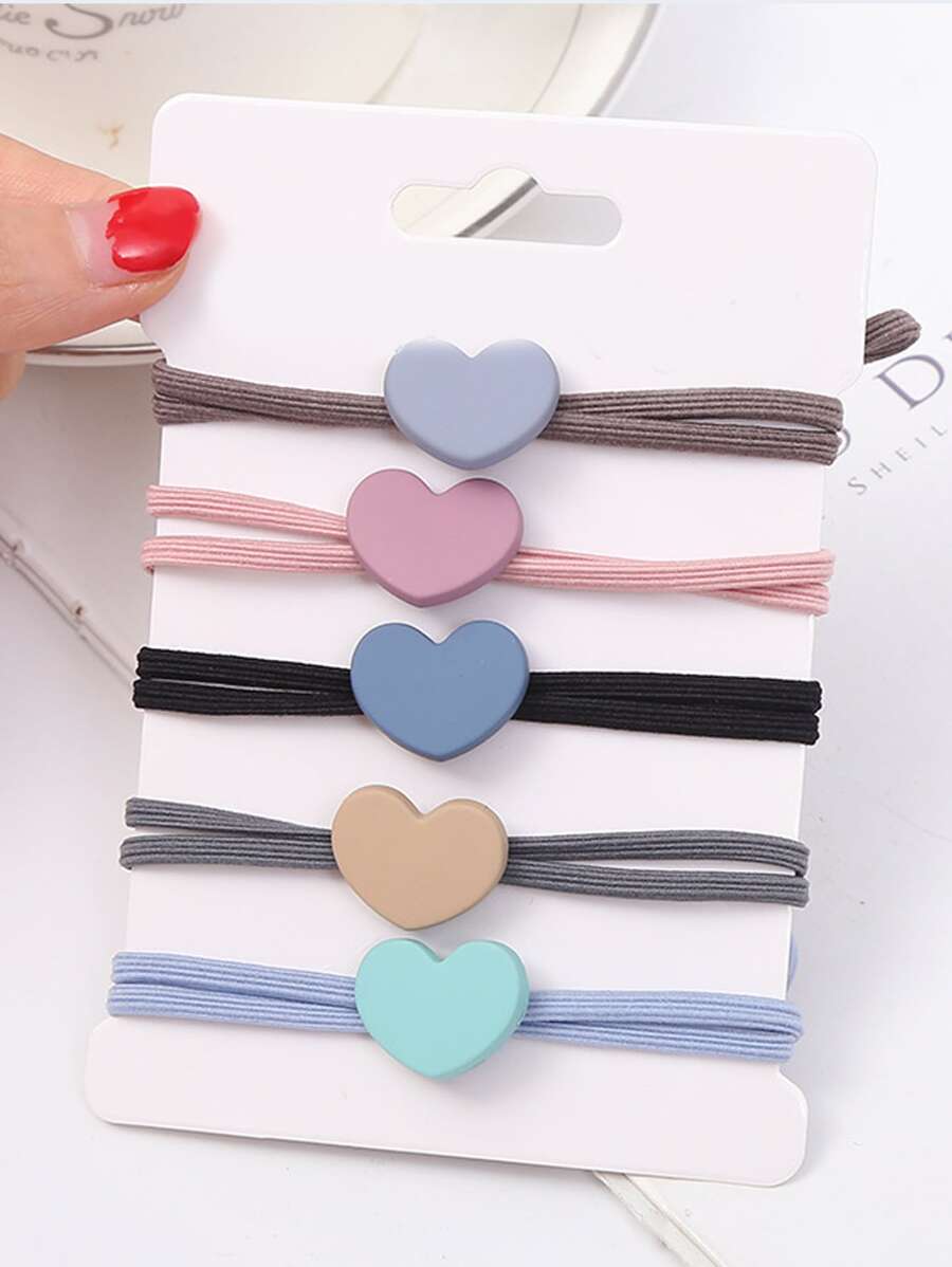 5pcs Heart Decor Hair Tie