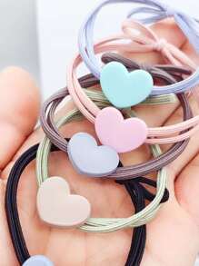 5pcs Heart Decor Hair Tie