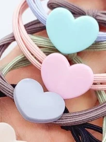 5pcs Heart Decor Hair Tie