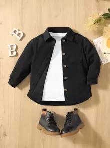 SHEIN Áo khoác trơn màu thường ngày cho bé gái, mùa thu - màu đen - Xem 1