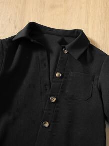 SHEIN Áo khoác trơn màu thường ngày cho bé gái, mùa thu - màu đen - Xem 4