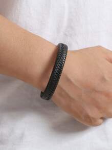 Fashionable and Popular Men Braided Detail Bracelet PU for Jewelry Gift and for a Stylish Look - Black - View 2