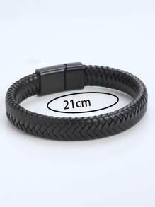 Fashionable and Popular Men Braided Detail Bracelet PU for Jewelry Gift and for a Stylish Look - Black - View 3