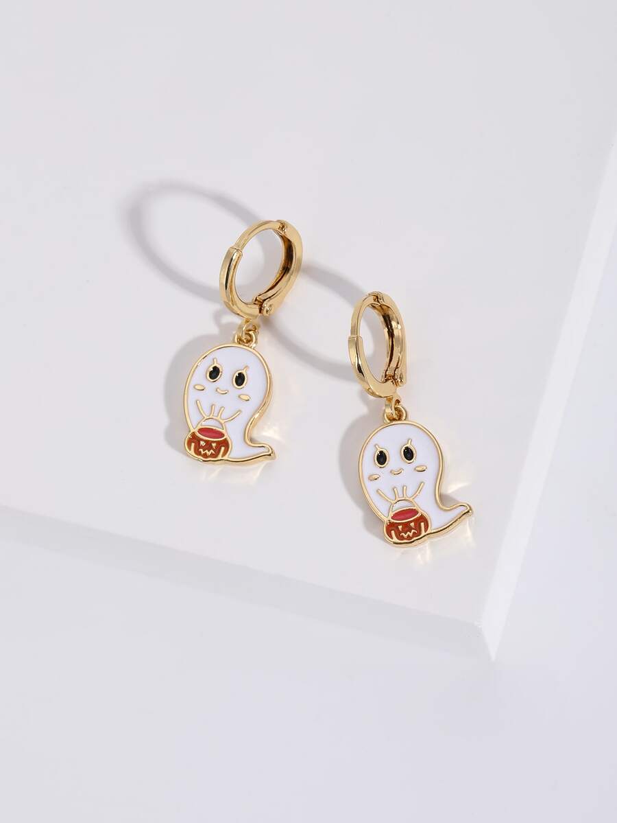 Halloween Pumpkin Decor Ghost Drop Earrings - Multicolor - View 1