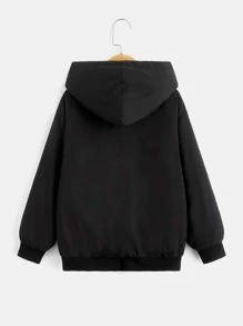 SHEIN 男孩落肩袖毛絨內襯拉鍊連帽夾克 - 黑色 - 查看 2