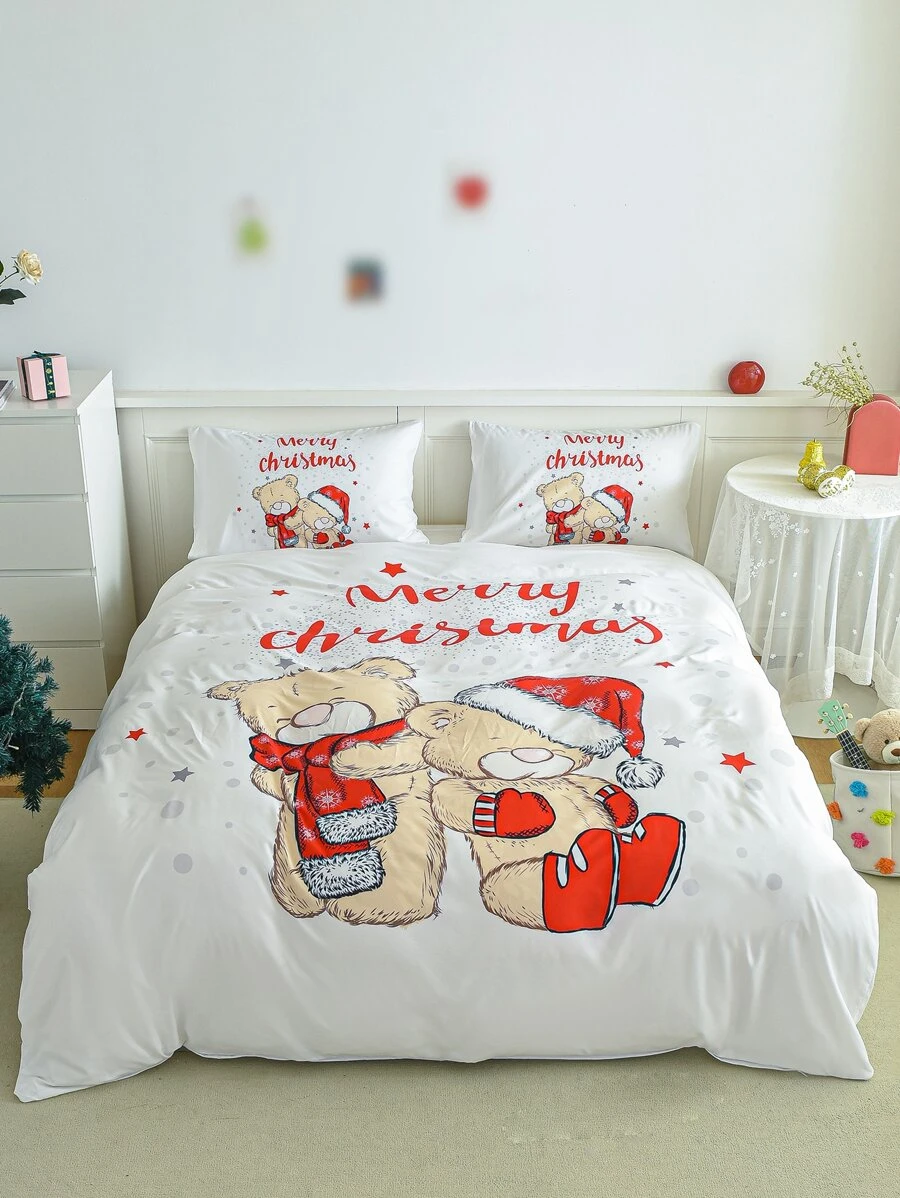 Christmas Bear Pattern Duvet Cover Set Without Filler - Multicolor - View 1
