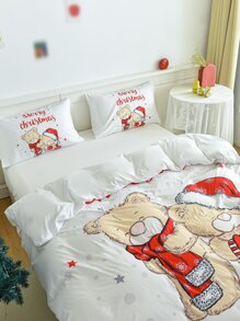 Christmas Bear Pattern Duvet Cover Set Without Filler - Multicolor - View 2
