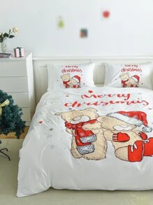 Christmas Bear Pattern Duvet Cover Set Without Filler - Multicolor - View 3