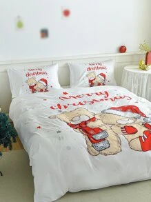 Christmas Bear Pattern Duvet Cover Set Without Filler - Multicolor - View 4