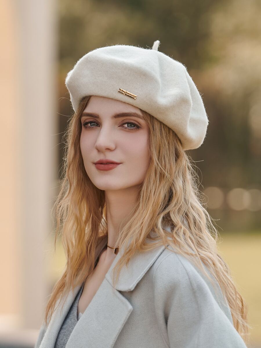 LEAJOURNO. 1 chiếc mũ beret len nữ, kiểu dáng cổ điển, thời trang và thanh lịch, mũ beret đen unisex. - trắng - Xem 1