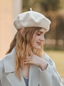 LEAJOURNO. 1 chiếc mũ beret len nữ, kiểu dáng cổ điển, thời trang và thanh lịch, mũ beret đen unisex. - trắng - Xem 4