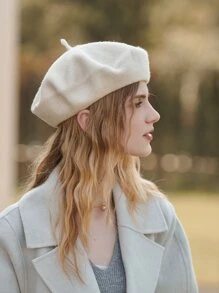 LEAJOURNO. 1 chiếc mũ beret len nữ, kiểu dáng cổ điển, thời trang và thanh lịch, mũ beret đen unisex. - trắng - Xem 6
