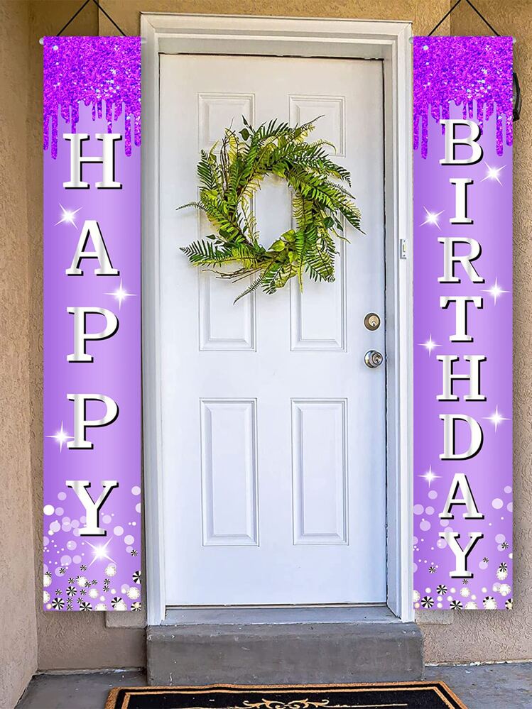 2pcs Purple Birthday Party Banners, Party Decorations, Happy Birthday Decorations - Purple - View 1