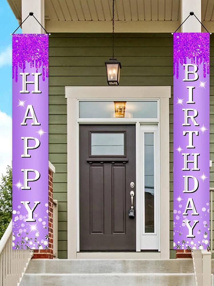 2pcs Purple Birthday Party Banners, Party Decorations, Happy Birthday Decorations - Purple - View 2
