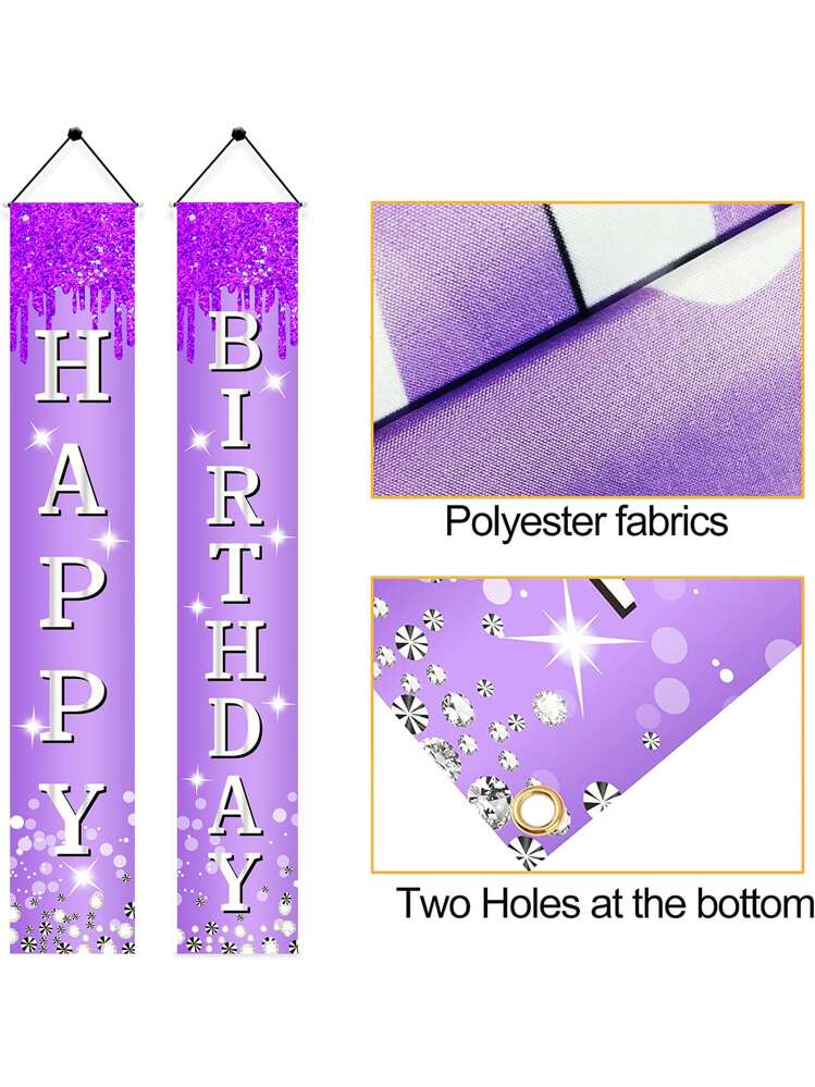 2pcs Purple Birthday Party Banners, Party Decorations, Happy Birthday Decorations - Purple - View 4