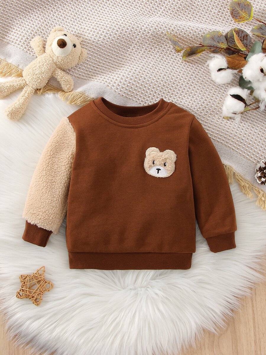 Baby Bear Patched Sweatshirt - Coffee Brown - View 1