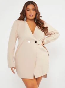 SHEIN SXY Plus Button Front Belted Dress - Apricot - View 3