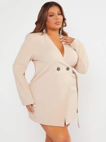 SHEIN SXY Plus Button Front Belted Dress - Apricot - View 6