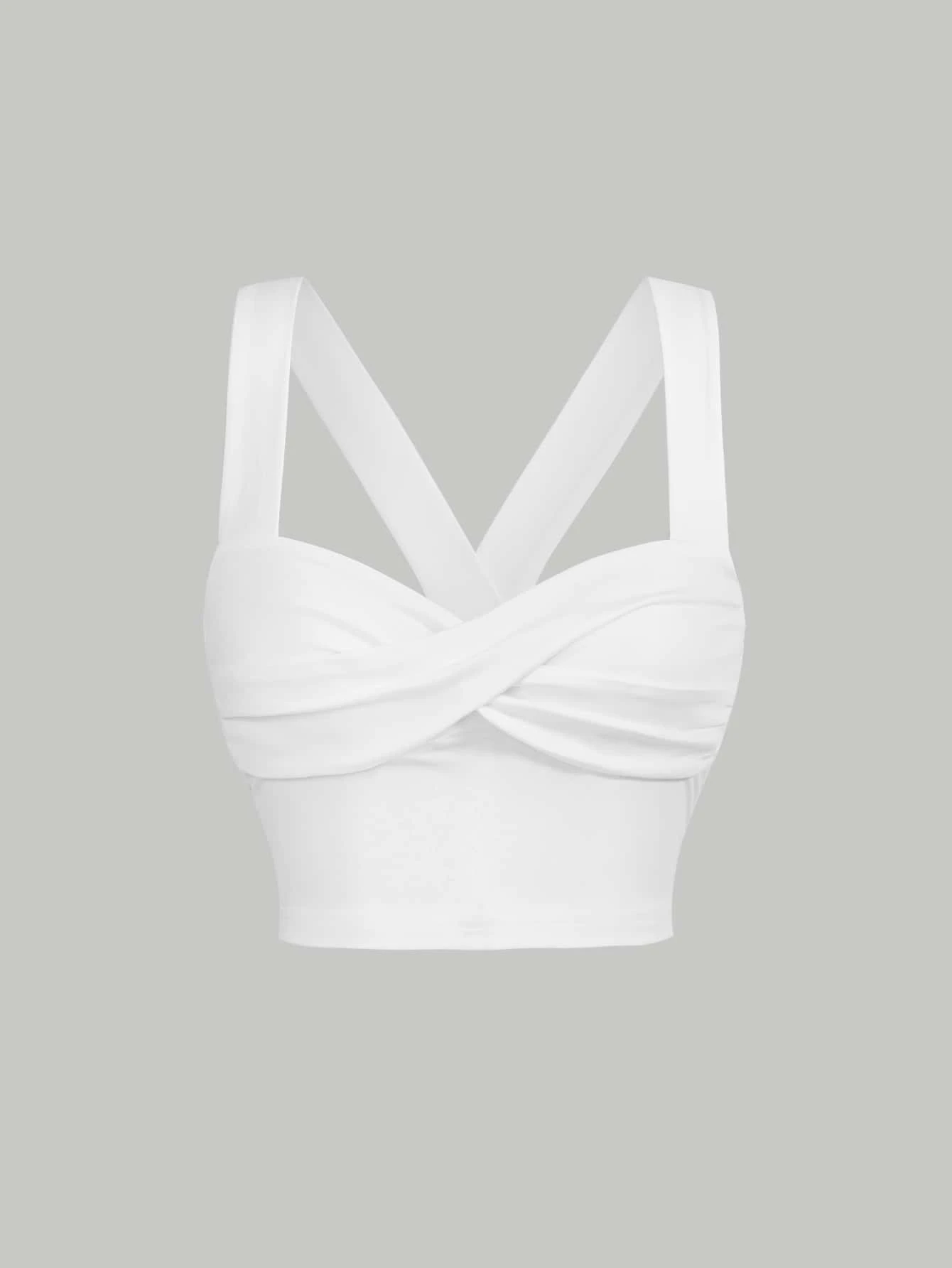 SHEIN MOD White Summer Wide Shoulder Straps Twist Front Wide Strap Top - White - View 1