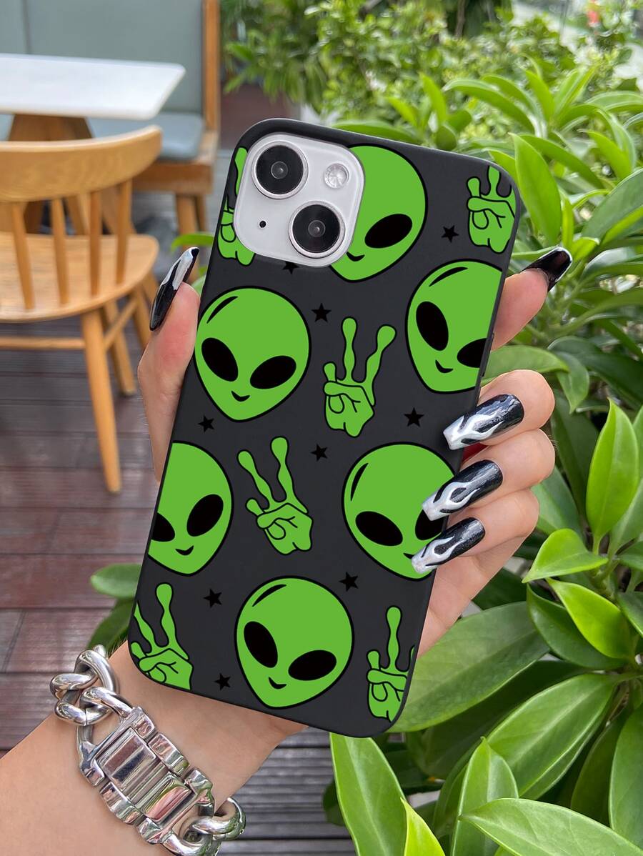 1入組卡通外星人圖案繪畫手機殼 - 彩色 - 查看 1