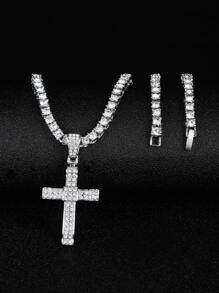 Đối với phụ nữ Nam Hợp thời Punk Hip Hop Phong cách Rock Buổi tiệc Rhinestone đầy đủ Tuyệt đẹp Mặt dây chuyền chữ thập Dây chuyền Hợp kim Chất liệu Cho bữa tiệc - Bạc - Xem 2