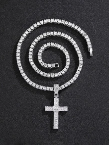 Đối với phụ nữ Nam Hợp thời Punk Hip Hop Phong cách Rock Buổi tiệc Rhinestone đầy đủ Tuyệt đẹp Mặt dây chuyền chữ thập Dây chuyền Hợp kim Chất liệu Cho bữa tiệc - Bạc - Xem 3