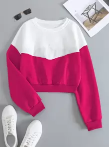 Suéter de cuello redondo de dos tonos con hombros caídos, blusas de manga larga para graduación, maestros, regreso a la escuela en otoño - Multicolor - Ver 1