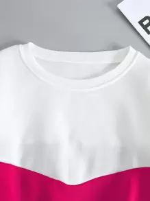 Suéter de cuello redondo de dos tonos con hombros caídos, blusas de manga larga para graduación, maestros, regreso a la escuela en otoño - Multicolor - Ver 4
