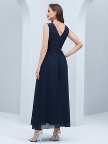 SHEIN Belle 亮片拼接後拉鏈伴娘連衣裙 - 藏蓝色 - 查看 2