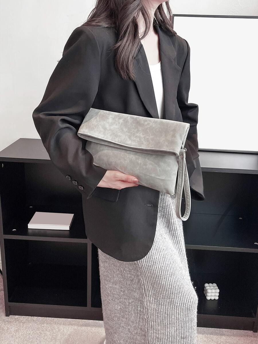 純色極簡風格方形包,適合商務/上下班/工作/辦公室使用 - 灰色 - 查看 1