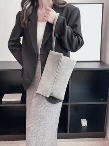 純色極簡風格方形包,適合商務/上下班/工作/辦公室使用 - 灰色 - 查看 2