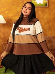 We Bare Bears X SHEIN Áo len Plus Size Hoạt hình Lá thư Giải trí - Nhiều màu - Xem 5