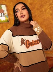 We Bare Bears X SHEIN Áo len Plus Size Hoạt hình Lá thư Giải trí - Nhiều màu - Xem 6