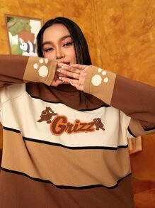 We Bare Bears X SHEIN Áo len Plus Size Hoạt hình Lá thư Giải trí - Nhiều màu - Xem 3