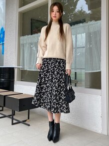 DAZY Seam Detail High Neck Drop Shoulder Jumper - Apricot - View 6