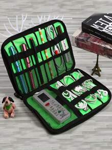 Smart Watch Portable Watch Band Storage Bag, Data Cable & Charging Cable Organizer, 9 Slots For Watch Band + Mesh Bag, M Size Long Handy Strap Box - Pink - View 5