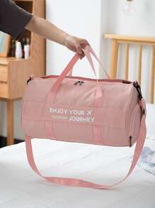 Airplane & Slogan Graphic Foldable Travel Bag - Pink - View 2