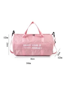 Airplane & Slogan Graphic Foldable Travel Bag - Pink - View 3