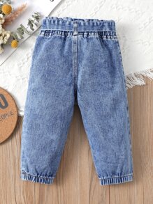 Baby Paperbag Waist Bow Front Jeans - Medium Wash - View 2