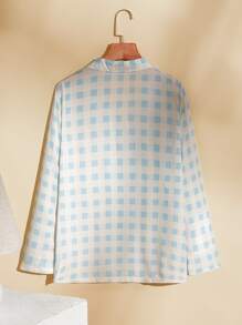 SHEIN Softness Breathable Lightweight Plaid Print Button Front Sleep Blouse