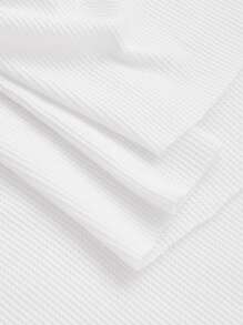 SHEIN Bata con cinturón de 60% algodón waffle comodidad antiestático de hombros caídos tejido waffle - Blanco - Ver 4