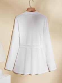 SHEIN Bata con cinturón de 60% algodón waffle comodidad antiestático de hombros caídos tejido waffle - Blanco - Ver 3