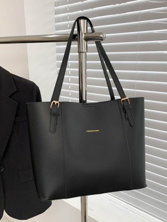 1pc Black Large Capacity Patchwork Tote Bag For Women, Fashion Street Commute Bag