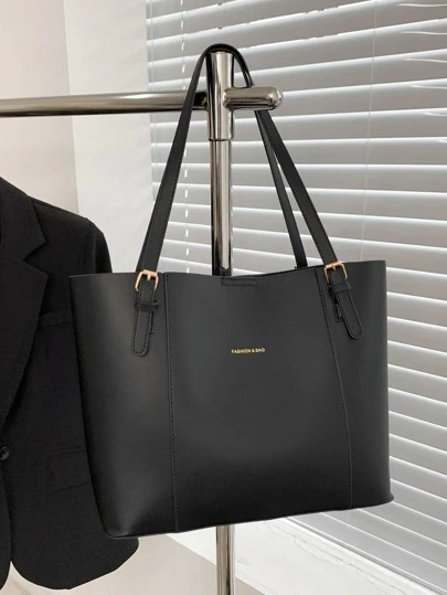 1pc Black Large Capacity Patchwork Tote Bag For Women, Fashion Street Commute Bag