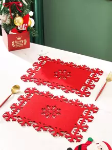 2pcs Christmas Snowflake Hollow Out Placemat - Red - View 1