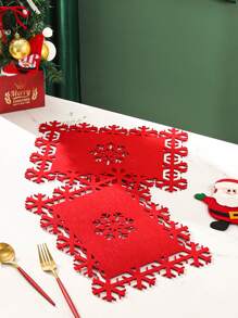 2pcs Christmas Snowflake Hollow Out Placemat - Red - View 4