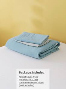 Plain Duvet Cover Set Without Filler - Blue - View 3