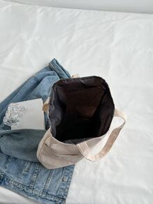 Letter Patch Decor Corduroy Shopper Bag - Beige - View 3